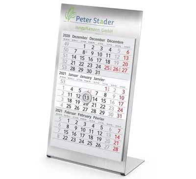3-Monats-Tischkalender Edelstahl