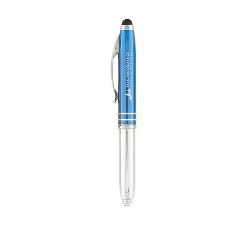 Kugelschreiber Brando glänzend mit LED & Stylus, Metall Hellblau